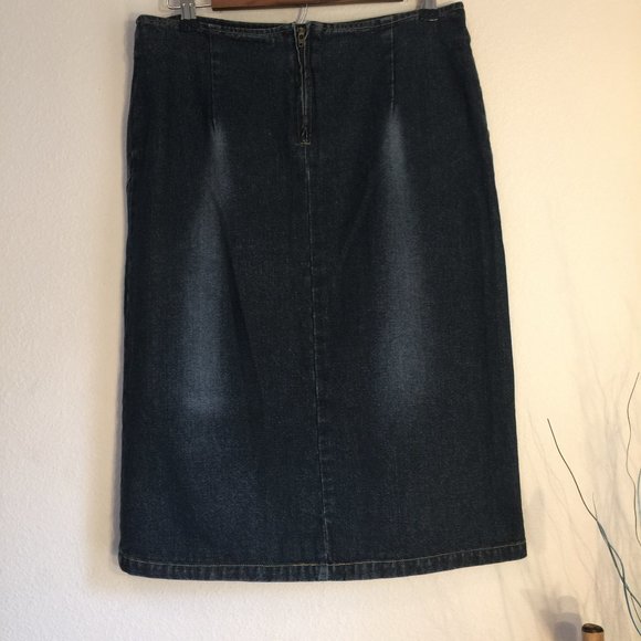 Clio Pencil Midi Skirt Dark Denim Vintage Laced Front Skirt Size - Picture 3 of 7